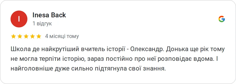 Відгук у Google: Inesa Back